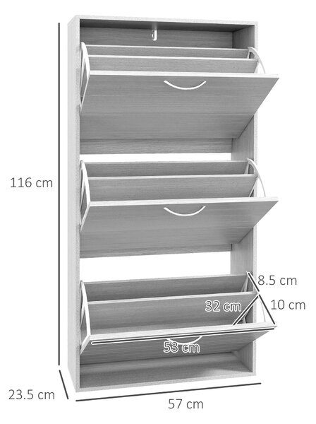 HOMCOM Shoe Storage Cabinet with 3 Flip Drawers, Narrow and Slim, 12 Pair of Shoes Organizer for Hallway, Entryway Aosom UK