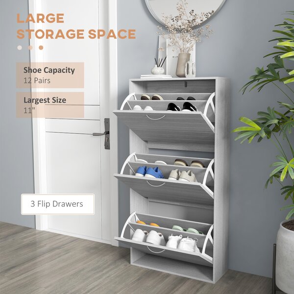 HOMCOM Shoe Storage Cabinet with 3 Flip Drawers, Narrow and Slim, 12 Pair of Shoes Organizer for Hallway, Entryway Aosom UK
