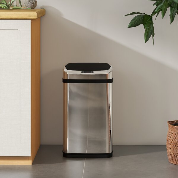 HOMCOM 30L Stainless Steel Motion Sensor Lid Bin - Silver Tone Aosom UK