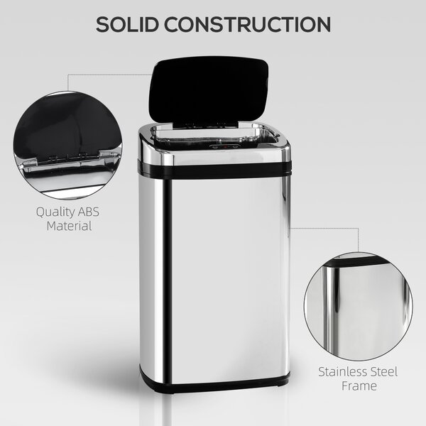 HOMCOM 30L Stainless Steel Motion Sensor Lid Bin - Silver Tone Aosom UK