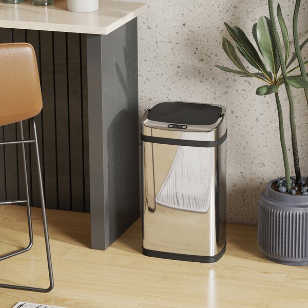 HOMCOM 30L Stainless Steel Motion Sensor Lid Bin - Silver Tone Aosom UK