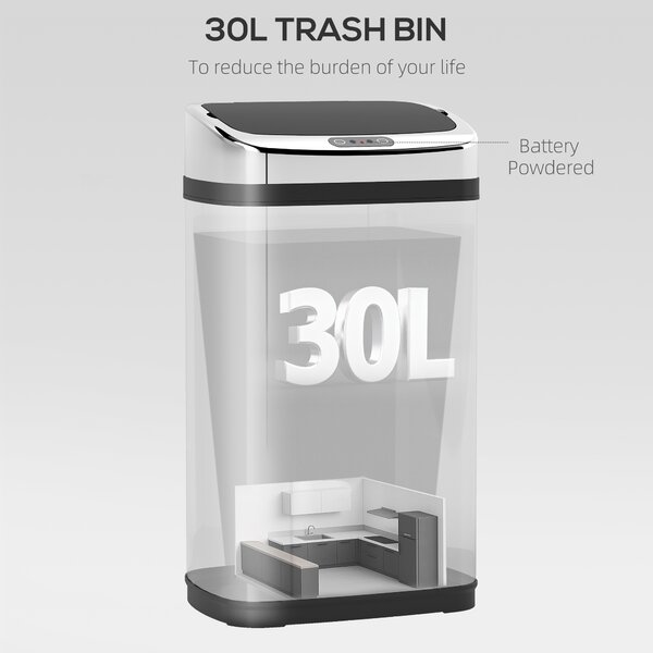 HOMCOM 30L Stainless Steel Motion Sensor Lid Bin - Silver Tone Aosom UK