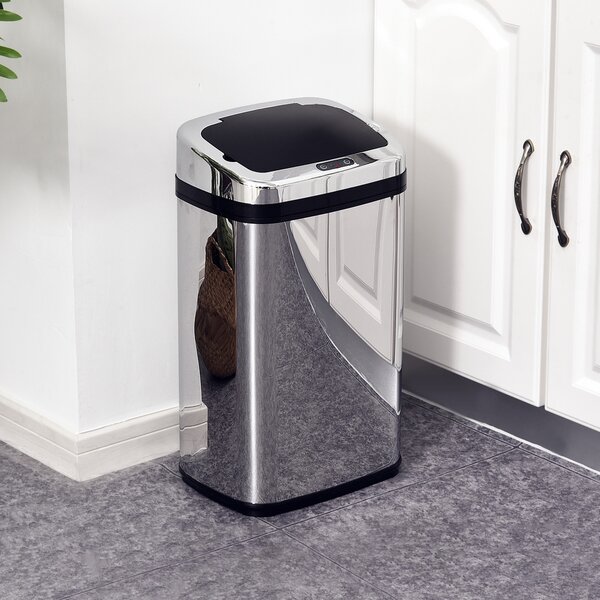HOMCOM 30L Stainless Steel Motion Sensor Lid Bin - Silver Tone Aosom UK