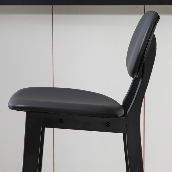 HOMCOM Bar Stools Set of 2, Modern Breakfast Bar Chairs, Faux Leather Upholstered Counter Bar Stool with Backs and Wood Legs, Black Aosom UK
