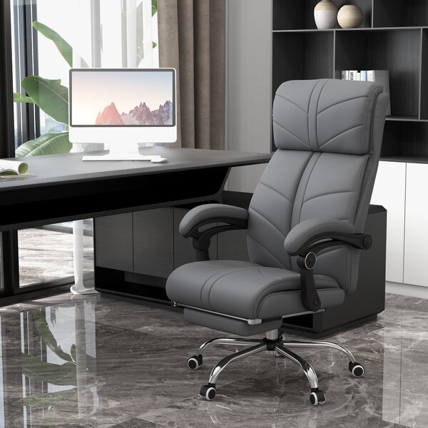 Vinsetto Vibration Massage Office Chair with Heat, PU Leather Computer Chair with Footrest, Armrest, Reclining Back, Grey