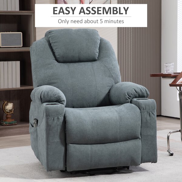 HOMCOM Lift Chair, Quick Assembly, Riser and Recliner Chair with Vibration Massage, Heat, Cup Holders, Cat Scratch Anti, Charcoal Grey