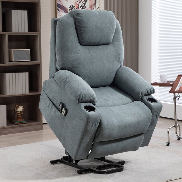 HOMCOM Lift Chair, Quick Assembly, Riser and Recliner Chair with Vibration Massage, Heat, Cup Holders, Cat Scratch Anti, Charcoal Grey