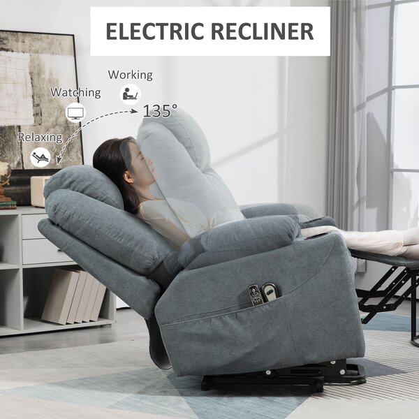 HOMCOM Lift Chair, Quick Assembly, Riser and Recliner Chair with Vibration Massage, Heat, Cup Holders, Cat Scratch Anti, Charcoal Grey