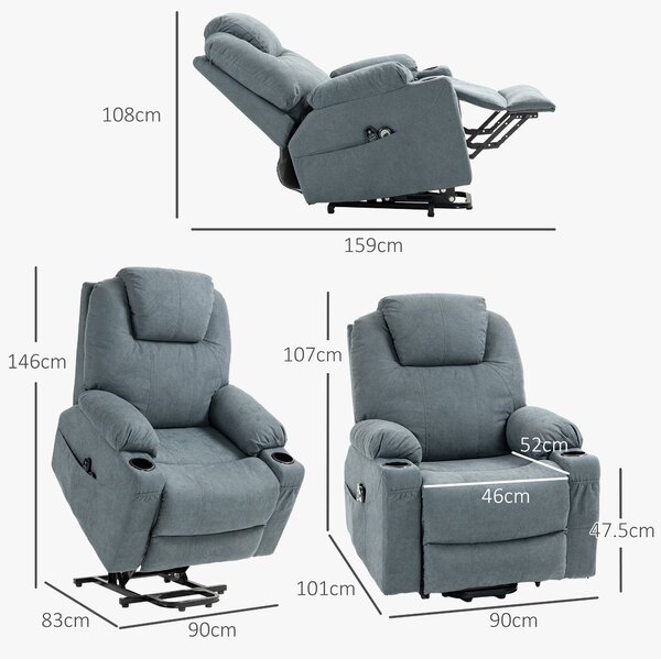 HOMCOM Lift Chair, Quick Assembly, Riser and Recliner Chair with Vibration Massage, Heat, Cup Holders, Cat Scratch Anti, Charcoal Grey