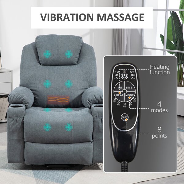 HOMCOM Lift Chair, Quick Assembly, Riser and Recliner Chair with Vibration Massage, Heat, Cup Holders, Cat Scratch Anti, Charcoal Grey