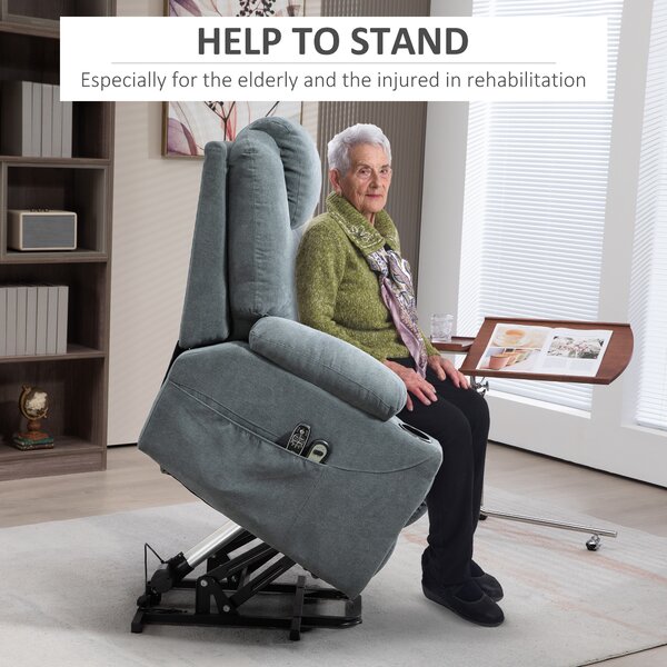 HOMCOM Lift Chair, Quick Assembly, Riser and Recliner Chair with Vibration Massage, Heat, Cup Holders, Cat Scratch Anti, Charcoal Grey