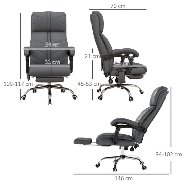 Vinsetto Vibration Massage Office Chair with Heat, PU Leather Computer Chair with Footrest, Armrest, Reclining Back, Grey