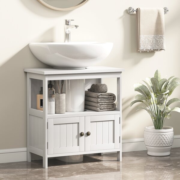 Kleankin Pedestal Under Sink Cabinet with Double Doors, Modern Bathroom Vanity Storage Unit with Shelves, White Aosom UK