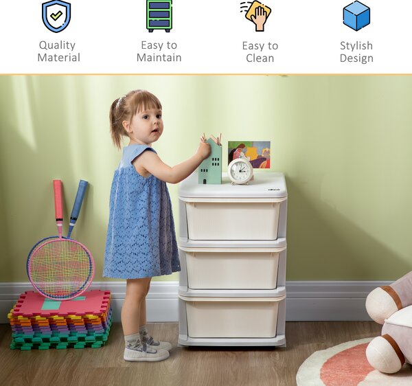 HOMCOM 3-Tier Toy Storage Box Kids Toy Storage with Removable Boxes, for Bedrooms, Playrooms & Other Children Areas, White Aosom UK