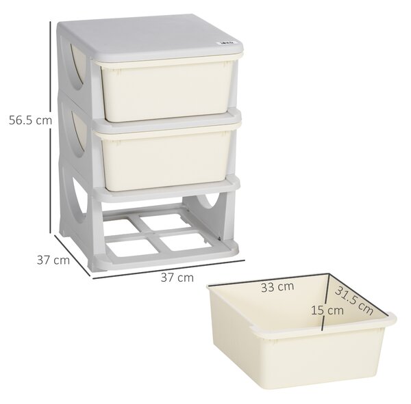 HOMCOM 3-Tier Toy Storage Box Kids Toy Storage with Removable Boxes, for Bedrooms, Playrooms & Other Children Areas, White Aosom UK