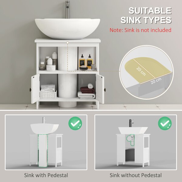 Kleankin Pedestal Under Sink Cabinet with Double Doors, Modern Bathroom Vanity Storage Unit with Shelves, White Aosom UK