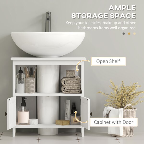Kleankin Pedestal Under Sink Cabinet with Double Doors, Modern Bathroom Vanity Storage Unit with Shelves, White Aosom UK