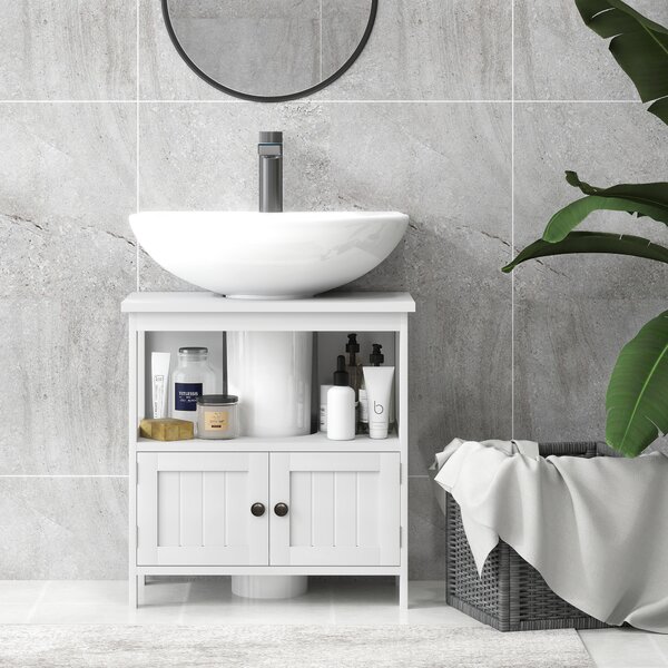 Kleankin Pedestal Under Sink Cabinet with Double Doors, Modern Bathroom Vanity Storage Unit with Shelves, White Aosom UK