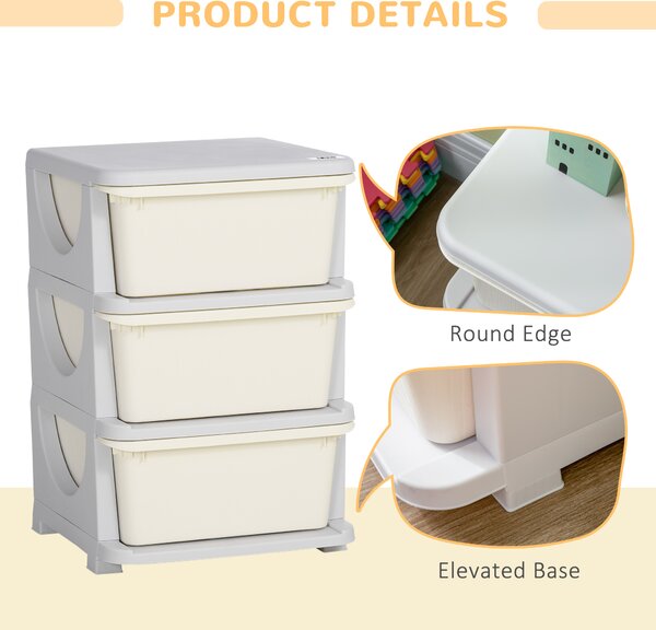 HOMCOM 3-Tier Toy Storage Box Kids Toy Storage with Removable Boxes, for Bedrooms, Playrooms & Other Children Areas, White Aosom UK
