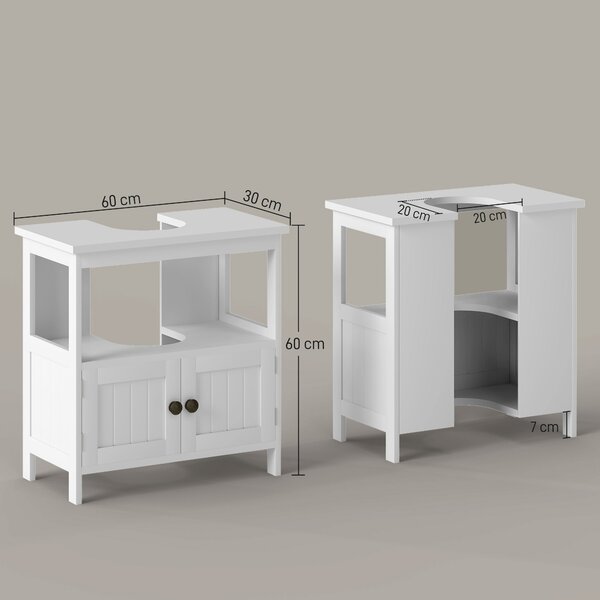 Kleankin Pedestal Under Sink Cabinet with Double Doors, Modern Bathroom Vanity Storage Unit with Shelves, White Aosom UK