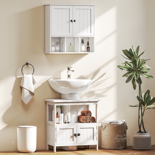 Kleankin Pedestal Under Sink Cabinet with Double Doors, Modern Bathroom Vanity Storage Unit with Shelves, White Aosom UK