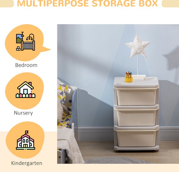 HOMCOM 3-Tier Toy Storage Box Kids Toy Storage with Removable Boxes, for Bedrooms, Playrooms & Other Children Areas, White Aosom UK