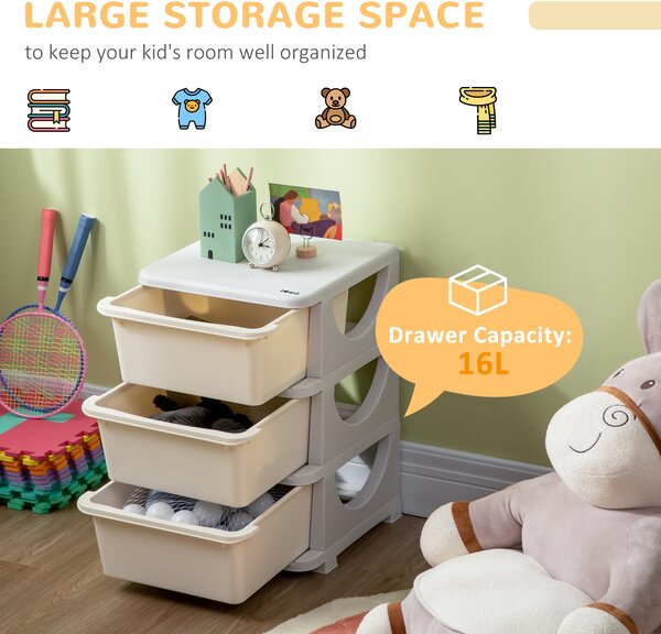 HOMCOM 3-Tier Toy Storage Box Kids Toy Storage with Removable Boxes, for Bedrooms, Playrooms & Other Children Areas, White Aosom UK