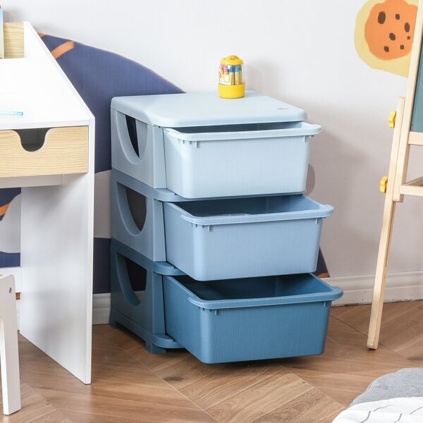 HOMCOM 3-Tier Toy Storage Box Kids Toy Storage with Removable Boxes, for Bedrooms, Playrooms & Other Children Areas, Blue Aosom UK