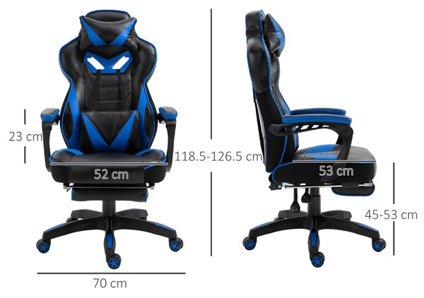Vinsetto Ergonomic Racing Gaming Chair Office Desk Chair Adjustable Height Recliner w/ Wheels, Headrest, Lumbar, Footrest, Blue Aosom UK