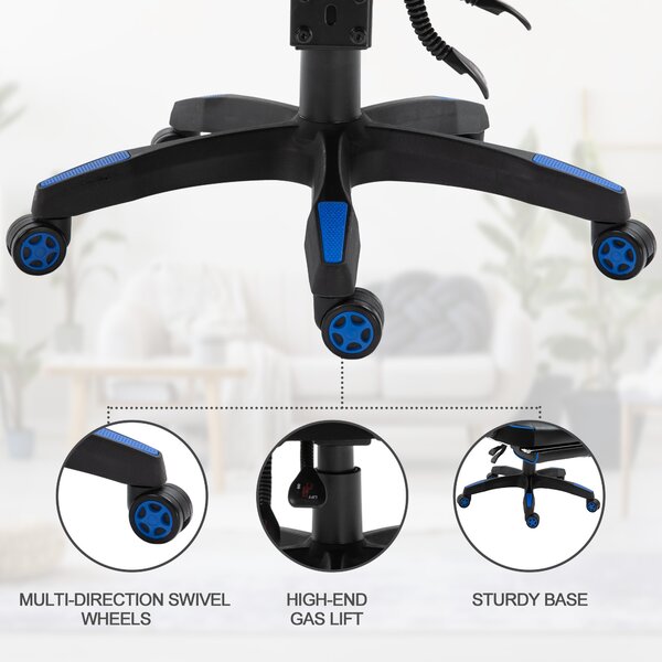 Vinsetto Ergonomic Racing Gaming Chair Office Desk Chair Adjustable Height Recliner w/ Wheels, Headrest, Lumbar, Footrest, Blue Aosom UK