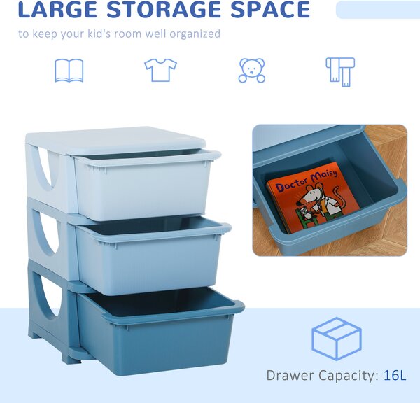 HOMCOM 3-Tier Toy Storage Box Kids Toy Storage with Removable Boxes, for Bedrooms, Playrooms & Other Children Areas, Blue Aosom UK