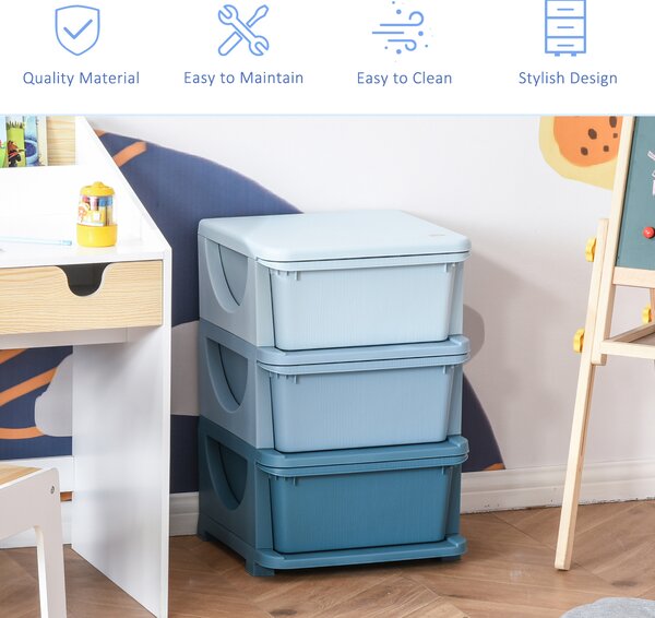 HOMCOM 3-Tier Toy Storage Box Kids Toy Storage with Removable Boxes, for Bedrooms, Playrooms & Other Children Areas, Blue Aosom UK