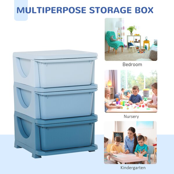 HOMCOM 3-Tier Toy Storage Box Kids Toy Storage with Removable Boxes, for Bedrooms, Playrooms & Other Children Areas, Blue Aosom UK