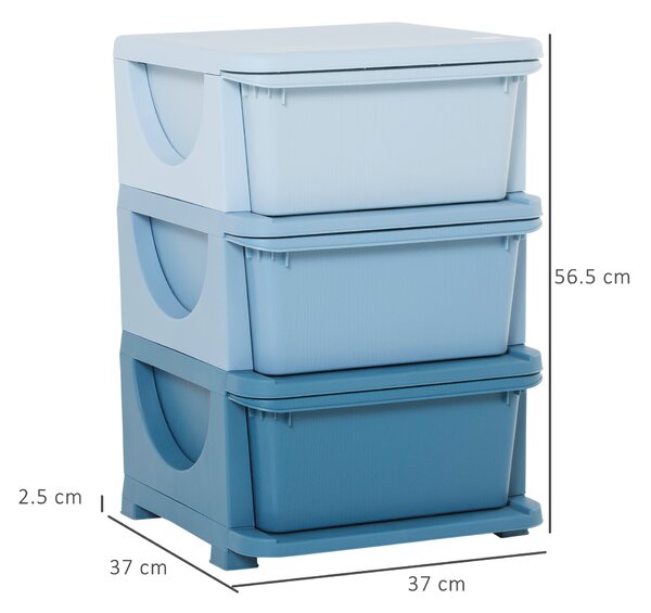 HOMCOM 3-Tier Toy Storage Box Kids Toy Storage with Removable Boxes, for Bedrooms, Playrooms & Other Children Areas, Blue Aosom UK