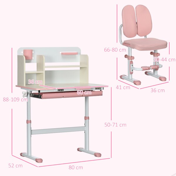 HOMCOM Kids Desk and Chair Set, Height Adjustable Kids School Desk & Chair Set w/ Shelves, Washable Cover, Anti-Slip Mat for Kids 3-12 Aosom UK