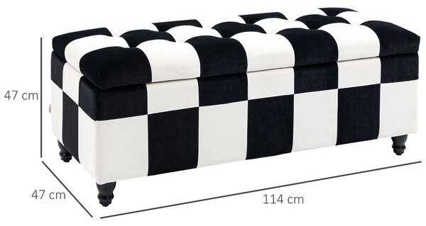 HOMCOM Ottoman Storage Box Storage Rubberwood Frame Long Ottoman Storge Velvet Storage Ottoman 114 x 47 x 47cm, White and Black Aosom UK
