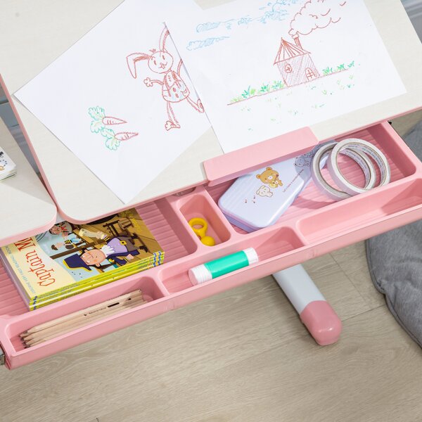 HOMCOM Kids Desk and Chair Set, Height Adjustable Kids School Desk & Chair Set w/ Shelves, Washable Cover, Anti-Slip Mat for Kids 3-12 Aosom UK