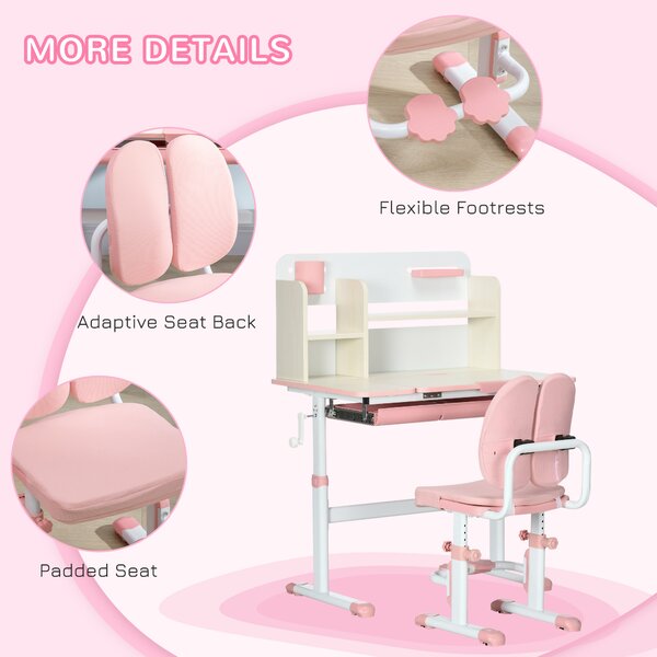 HOMCOM Kids Desk and Chair Set, Height Adjustable Kids School Desk & Chair Set w/ Shelves, Washable Cover, Anti-Slip Mat for Kids 3-12 Aosom UK