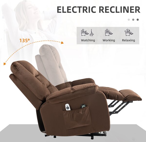 HOMCOM Lift Chair, Quick Assembly, Electric Riser and Recliner Chair with Vibration Massage, Heat, Side Pockets, Brown Aosom UK