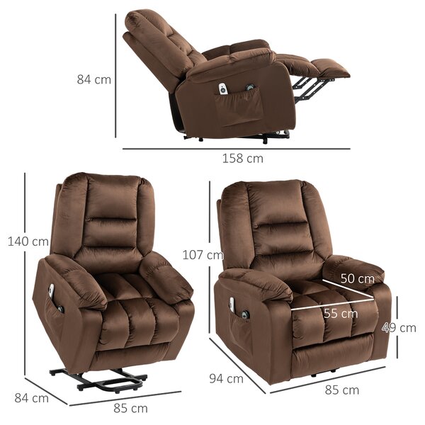 HOMCOM Lift Chair, Quick Assembly, Electric Riser and Recliner Chair with Vibration Massage, Heat, Side Pockets, Brown Aosom UK
