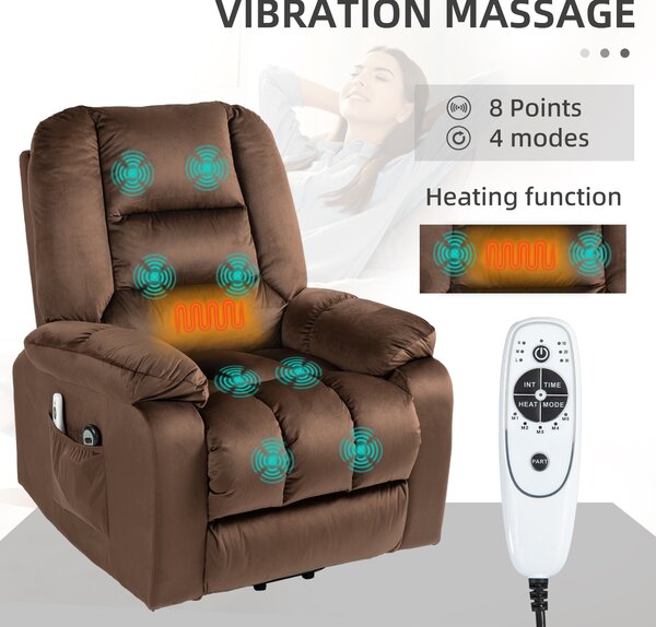 HOMCOM Lift Chair, Quick Assembly, Electric Riser and Recliner Chair with Vibration Massage, Heat, Side Pockets, Brown Aosom UK