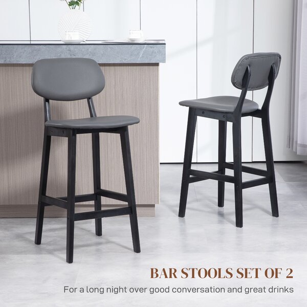 HOMCOM Bar Stools Set of 2, Modern Breakfast Bar Chairs, Faux Leather Upholstered Counter Bar Stools with Backs and Wood Legs, Dark Grey Aosom UK