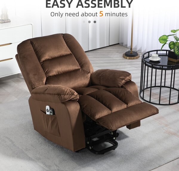 HOMCOM Lift Chair, Quick Assembly, Electric Riser and Recliner Chair with Vibration Massage, Heat, Side Pockets, Brown Aosom UK