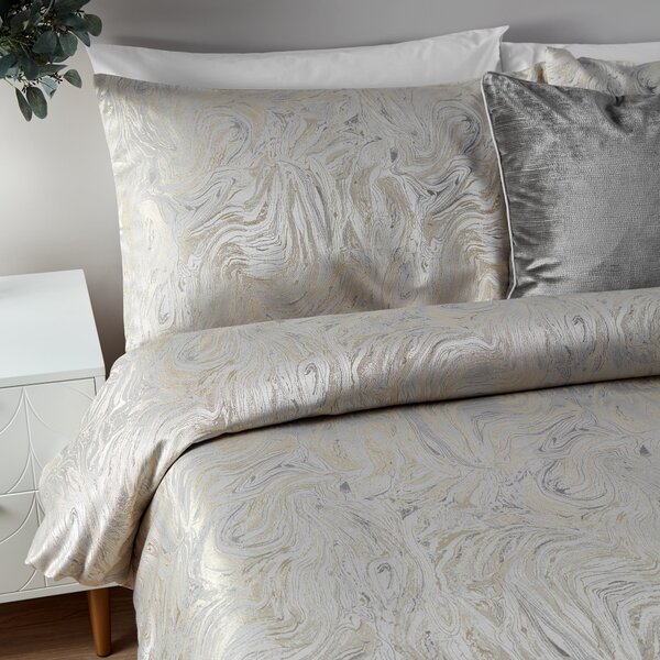 Paoletti Marble Oyester Duvet Cover & Pillowcase Set