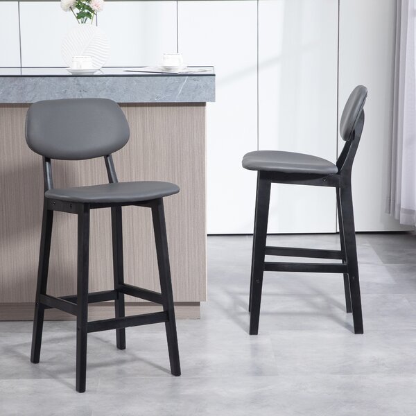 HOMCOM Bar Stools Set of 2, Modern Breakfast Bar Chairs, Faux Leather Upholstered Counter Bar Stools with Backs and Wood Legs, Dark Grey Aosom UK