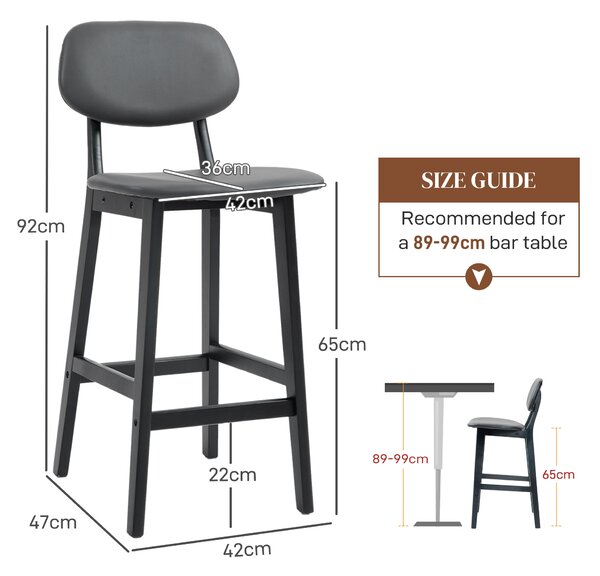 HOMCOM Bar Stools Set of 2, Modern Breakfast Bar Chairs, Faux Leather Upholstered Counter Bar Stools with Backs and Wood Legs, Dark Grey Aosom UK