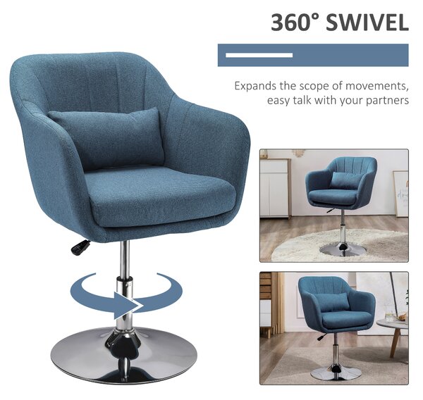 HOMCOM Swivel Accent Chair, Anti-Cat-Scratch Vanity Armchair with Adjustable Height Thick Cushion Lumbar Support Armrest for Home Office Aosom UK