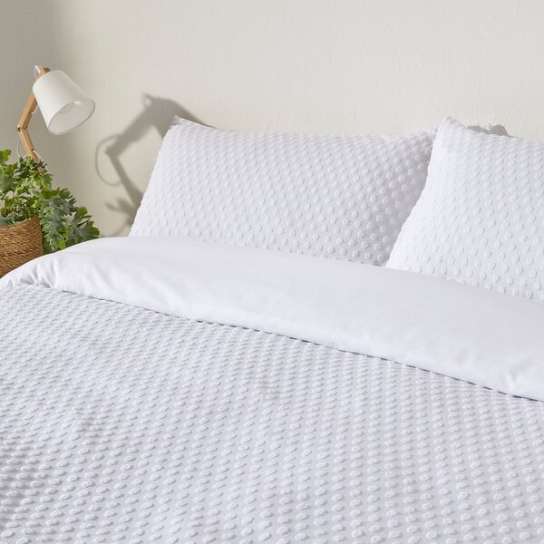 The Linen Yard Polka Tuft White 100% Cotton Duvet Cover & Pillowcase Set