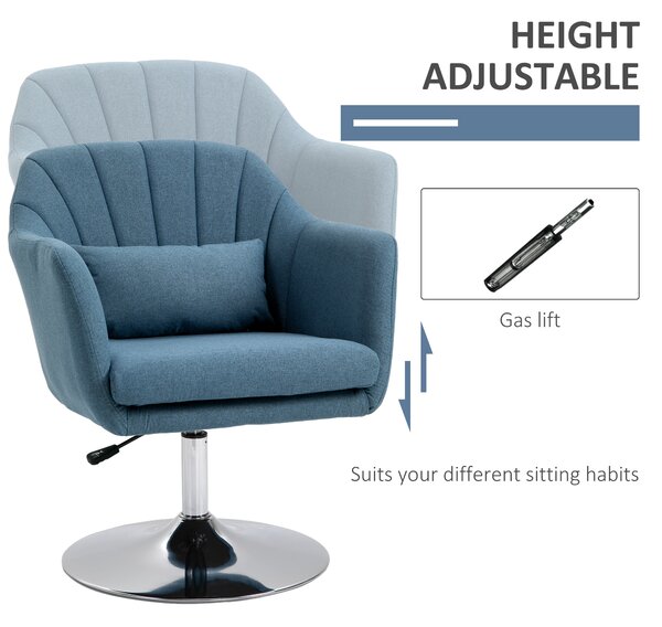 HOMCOM Swivel Accent Chair, Anti-Cat-Scratch Vanity Armchair with Adjustable Height Thick Cushion Lumbar Support Armrest for Home Office Aosom UK