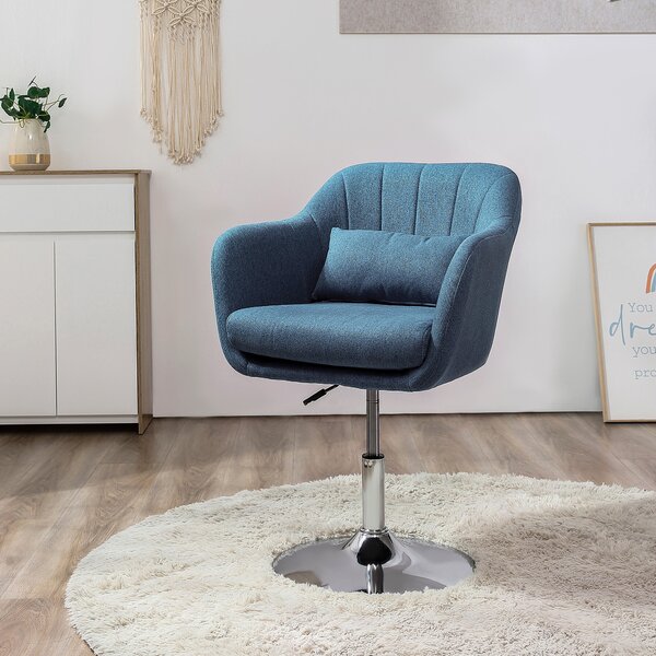 HOMCOM Swivel Accent Chair, Anti-Cat-Scratch Vanity Armchair with Adjustable Height Thick Cushion Lumbar Support Armrest for Home Office Aosom UK